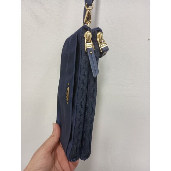 TUMI Voyageur Double Zip Wristlet Travel Purse Wallet Nylon Navy Blue 4.5"x8" - Picture 4 of 8